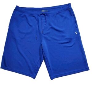 Ralph Lauren Shorts Blue Pony White Double Knit Tech Fleece Elastic Waist 4XLT